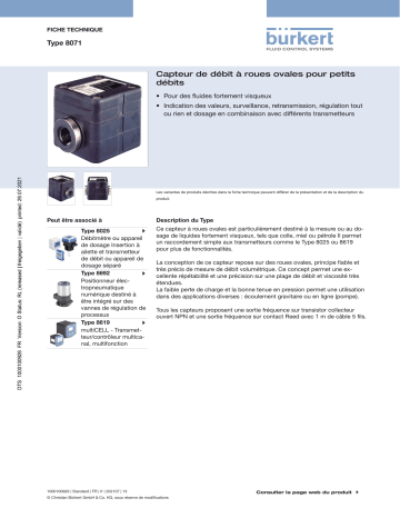 Burkert 8071 Oval rotor low flow sensor Fiche technique | Fixfr