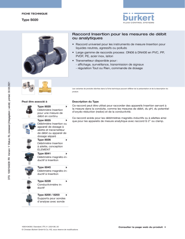 8220 | 8026 | 8045 | S020 | 8200 | 8020 | 8041 | 8025 | Burkert 8228 Inductive conductivity meter Fiche technique | Fixfr