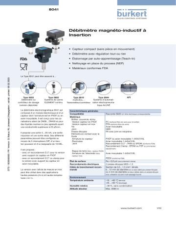 Burkert 8041 Insertion magnetic inductive flowmeter Fiche technique | Fixfr