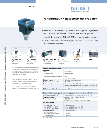 Burkert 8311 Pressure measuring device / Switch Fiche technique | Fixfr