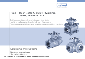 2651 | TKU003 | TKU001 | TKU002 | 8804 | 8805 | 2654 | Burkert 2660 2/2 or 3/2-way brass ball valve Manuel utilisateur | Fixfr