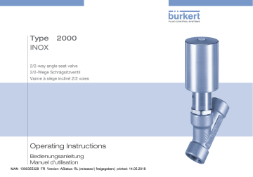 Burkert 2000 Pneumatically operated 2/2 way angle seat valve CLASSIC Manuel utilisateur | Fixfr