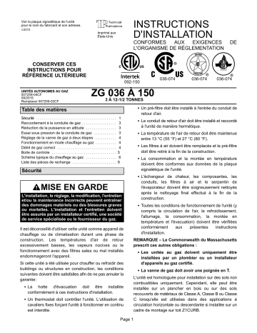 Lennox ZG 036-150 Guide d'installation | Fixfr