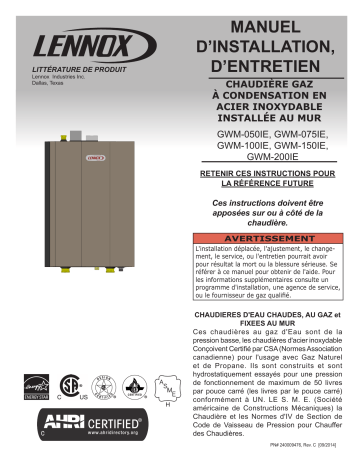 Lennox GWM-IE Wall-Mounted Gas Boiler Guide d'installation | Fixfr