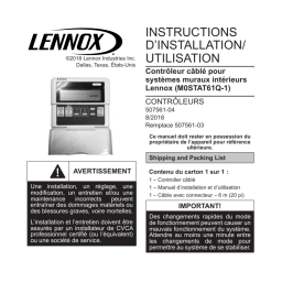 Lennox KJR-12B Mini-Split Non-Programmable Wired Remote Control Guide d'installation