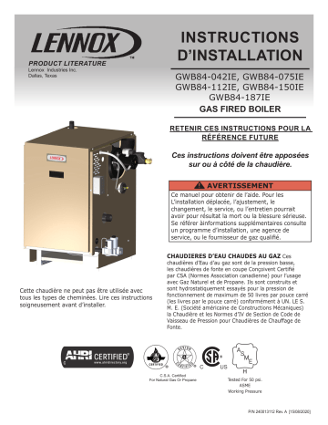 Lennox GWB84-IE Non-Condensing Boiler Guide d'installation | Fixfr
