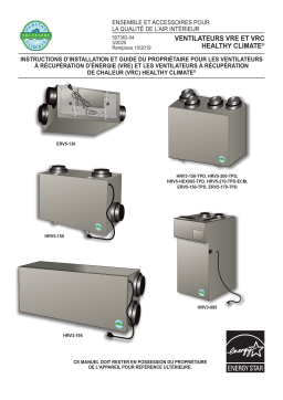 Lennox Heat Recovery Ventilator (HRV) & Energy Recover Ventilator (ERV) Guide d'installation