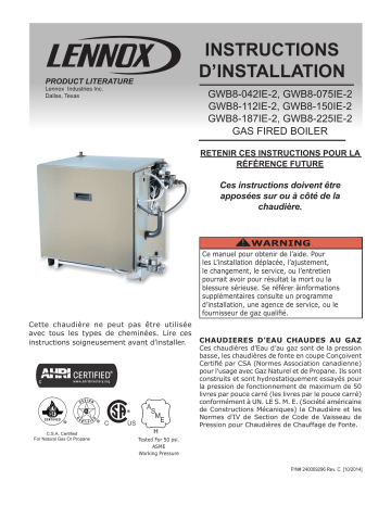 Lennox GWB8-IE Series Boilers Guide d'installation | Fixfr