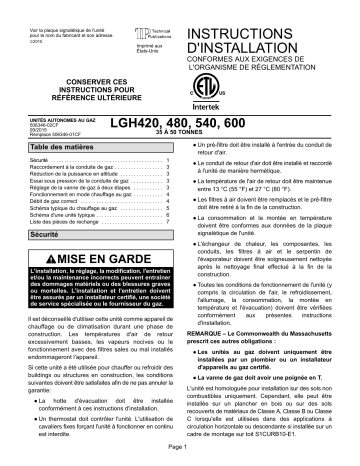 Lennox LGH/LCH420, 480, 540 & 600 Guide d'installation | Fixfr