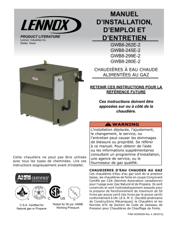 Lennox GWB8-262/280E Boilers Guide d'installation | Fixfr