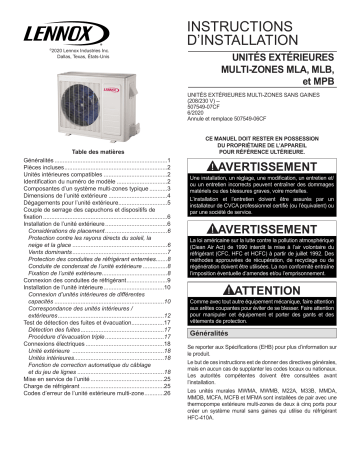 Lennox MLA, MPA and MPB Multi-Zone Heat Pump Guide d'installation | Fixfr