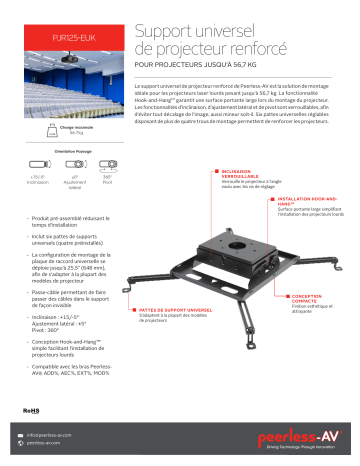 PEERLESS-AV PJR125-EUK Heavy Duty Universal Projector Mount Mode d'emploi | Fixfr