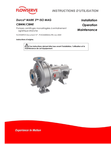 Flowserve Durco® Mark 3™ ISO MAG CBMM/CBME Sealless Pumps Manuel utilisateur | Fixfr