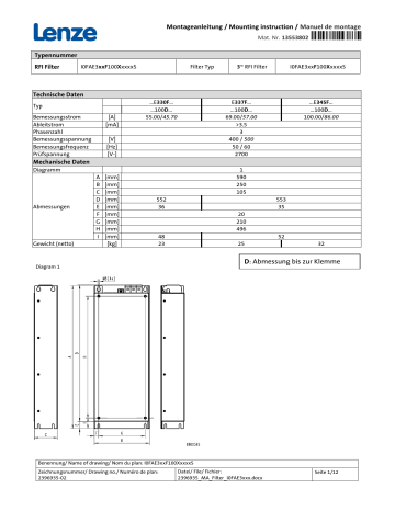i510 | RFI filter I0FAE | i550 | Lenze i950 servo inverter Manuel utilisateur | Fixfr