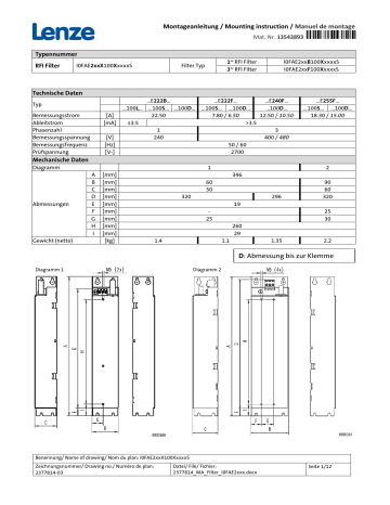 RFI filter I0FAE | i550 | i410 | Lenze i510 cabinet frequency inverter Manuel utilisateur | Fixfr