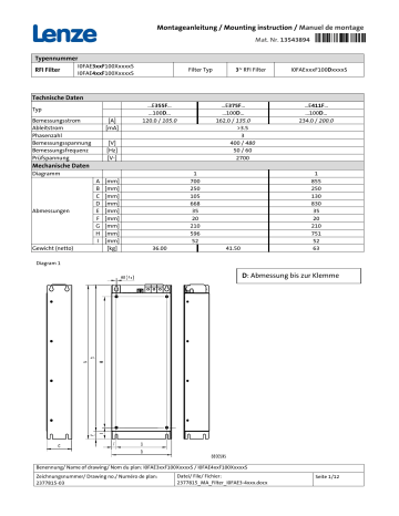 RFI filter I0FAE | i550 | Lenze i950 servo inverter Manuel utilisateur | Fixfr