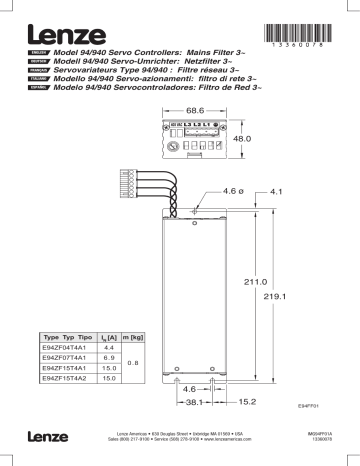 Lenze E94ZF Mains filter Manuel utilisateur | Fixfr