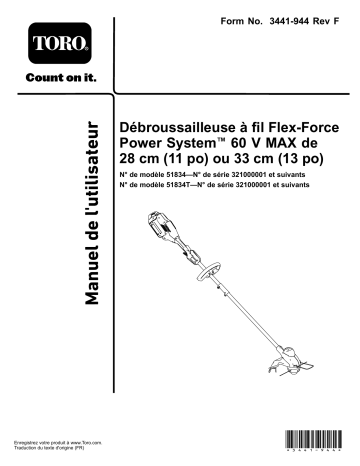 Flex-Force Power System 11in or 13in 60V MAX String Trimmer | Toro Flex-Force Power System 60V MAX Axial Blower and String Trimmer Combo Misc Manuel utilisateur | Fixfr