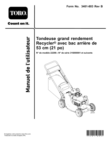 Toro 21in Heavy-Duty Recycler/Rear Bagger Lawn Mower Walk Behind Mower Manuel utilisateur | Fixfr