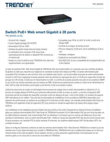 Trendnet TPE-2840WS 28-Port Gigabit Web Smart PoE+ Switch Fiche technique | Fixfr