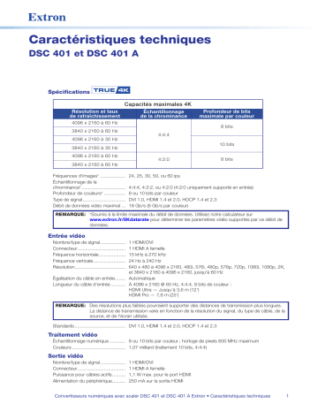 Extron DSC 401 spécification | Fixfr