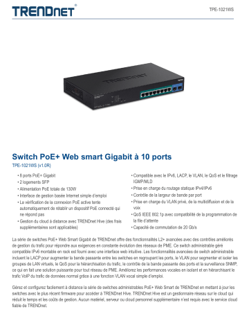 Trendnet TPE-1021WS 10-Port Gigabit Web Smart PoE+ Switch Fiche technique | Fixfr