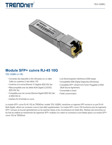Trendnet TEG-10GBRJ 10G RJ-45 Copper SFP+ Module Fiche technique | Fixfr