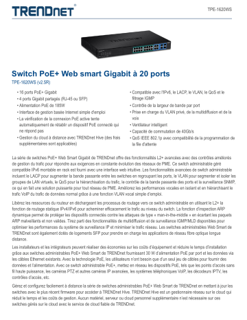 Trendnet TPE-1620WS 20-Port Gigabit Web Smart PoE+ Switch Fiche technique | Fixfr