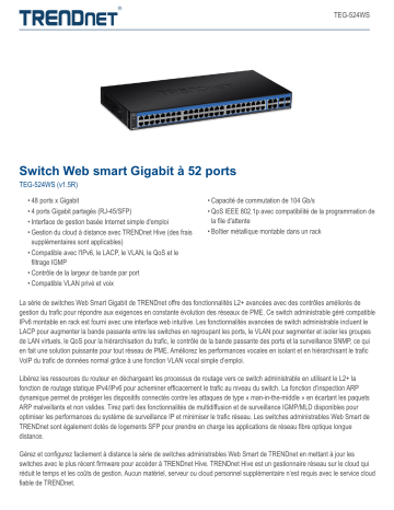 Trendnet TEG-524WS 52-Port Gigabit Web Smart Switch Fiche technique | Fixfr