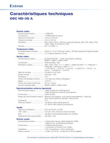Extron DSC HD-3G A spécification | Fixfr