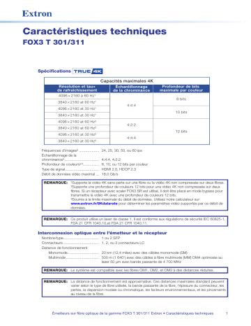 FOX3 T 311 | Extron FOX3 T 301 spécification | Fixfr