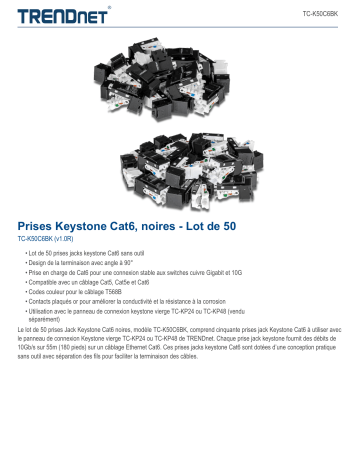 Trendnet TC-K50C6BK Cat6 Keystone Jack, Black– 50-Pack Fiche technique | Fixfr