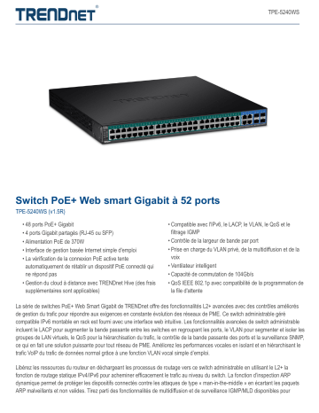 Trendnet RB-TPE-5240WS 52-Port Gigabit Web Smart PoE+ Switch Fiche technique | Fixfr