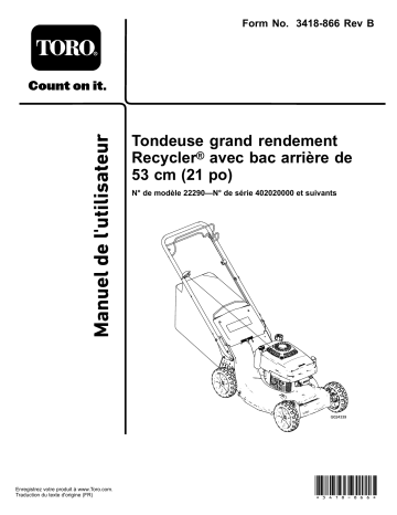 Toro 21in Heavy-Duty Recycler/Rear Bagger Lawn Mower Walk Behind Mower Manuel utilisateur | Fixfr