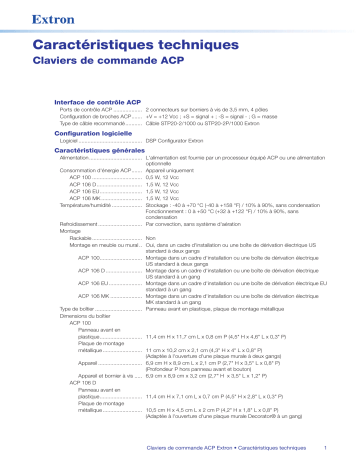 ACP 106 EU | ACP 106 MK | ACP 100 | Extron ACP 106 D spécification | Fixfr
