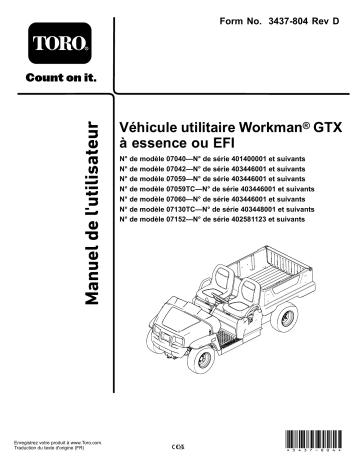 Toro Workman GTX Utility Vehicle Manuel utilisateur | Fixfr
