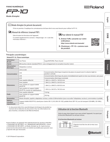 Roland FP-10 Dijital Piyano Manuel du propriétaire | Fixfr