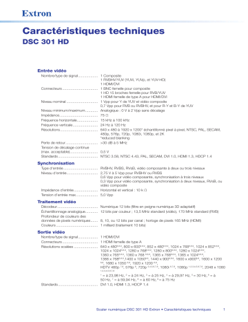 Extron DSC 301 HD spécification | Fixfr