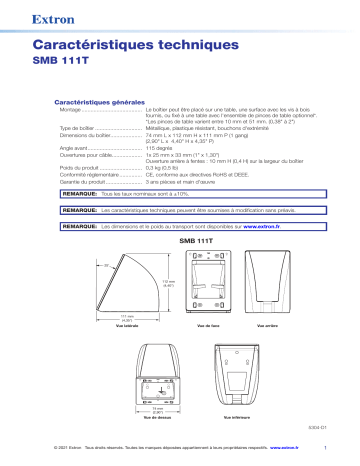 Extron SMB 111T spécification | Fixfr