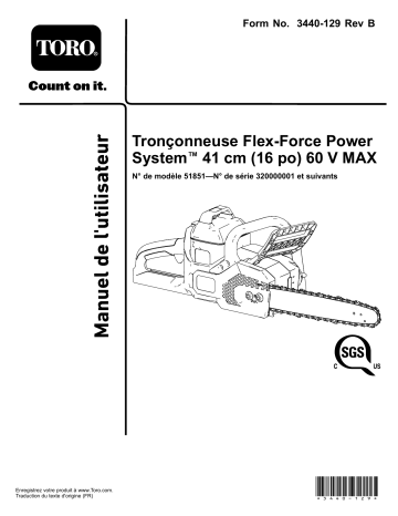 Toro Flex-Force Power System 41cm (16in) 60V MAX Chainsaw Misc Manuel utilisateur | Fixfr