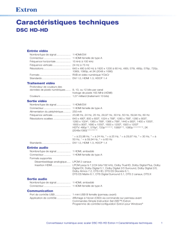 Extron DSC HD-HD spécification | Fixfr