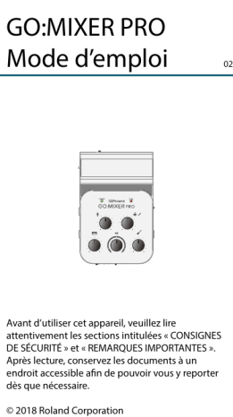 Roland GO:MIXER PRO Audio Mixer for Smartphones Manuel du propriétaire | Fixfr