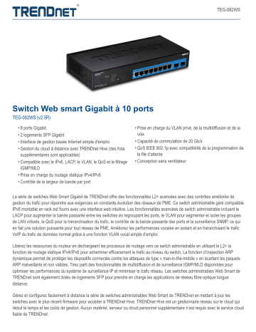 Trendnet TEG-082WS 10-Port Gigabit Web Smart Switch Fiche technique | Fixfr