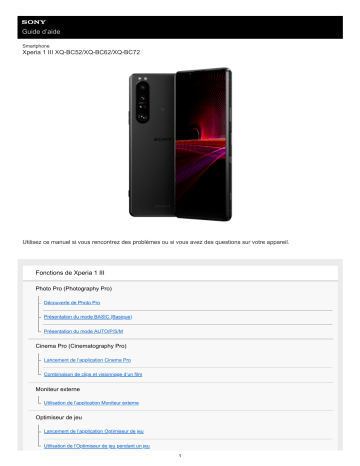 Xperia 1 III | XQ-BC72 | XQ-BC62 | Manuel utilisateur | Sony XQ-BC52 Mode d'emploi | Fixfr