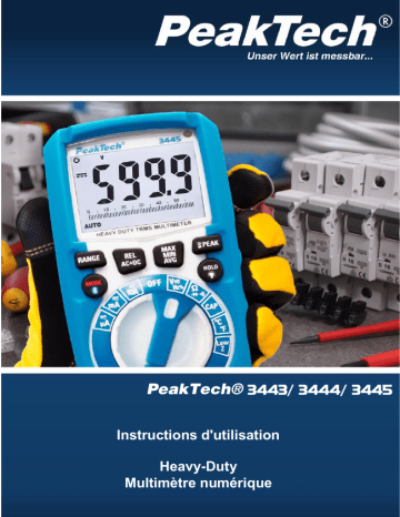 P 3445 | P 3444 | PeakTech P 3443 Digital multimeter 6,000 counts, IP67 Manuel du propriétaire | Fixfr