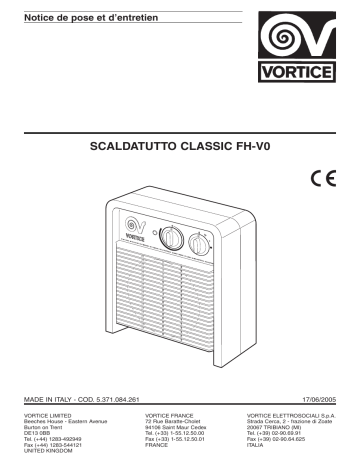 Vortice SCALDATUTTO CLASSIC FH-V0 FR Portable and wall-mounted fan heater Mode d'emploi | Fixfr