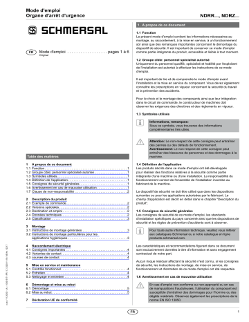 NDRR50GR/RT | NDRZ50GR/RT | NDRZ50RT | schmersal NDRR50RT Front element for emergency mushroom-button Mode d'emploi | Fixfr
