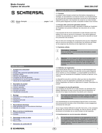 schmersal BNS 250-12Z-2187 Magnetic safety sensor Mode d'emploi | Fixfr