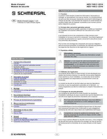 AES 1165.3-2214-1 24 VAC | AES 1165.3-2316-2 24 VAC | schmersal AES 1165.3-2214-2 24 VAC Safety control module Mode d'emploi | Fixfr