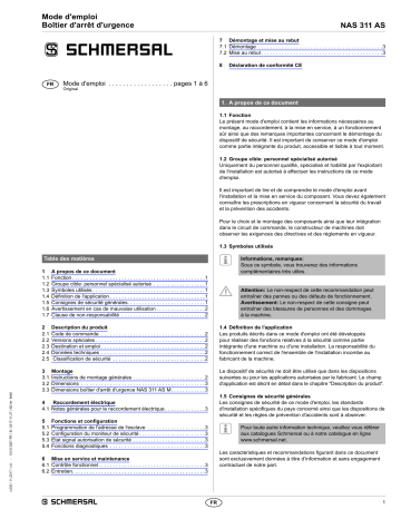 schmersal NAS 311 ST1-AS Emergency stop switch Mode d'emploi | Fixfr